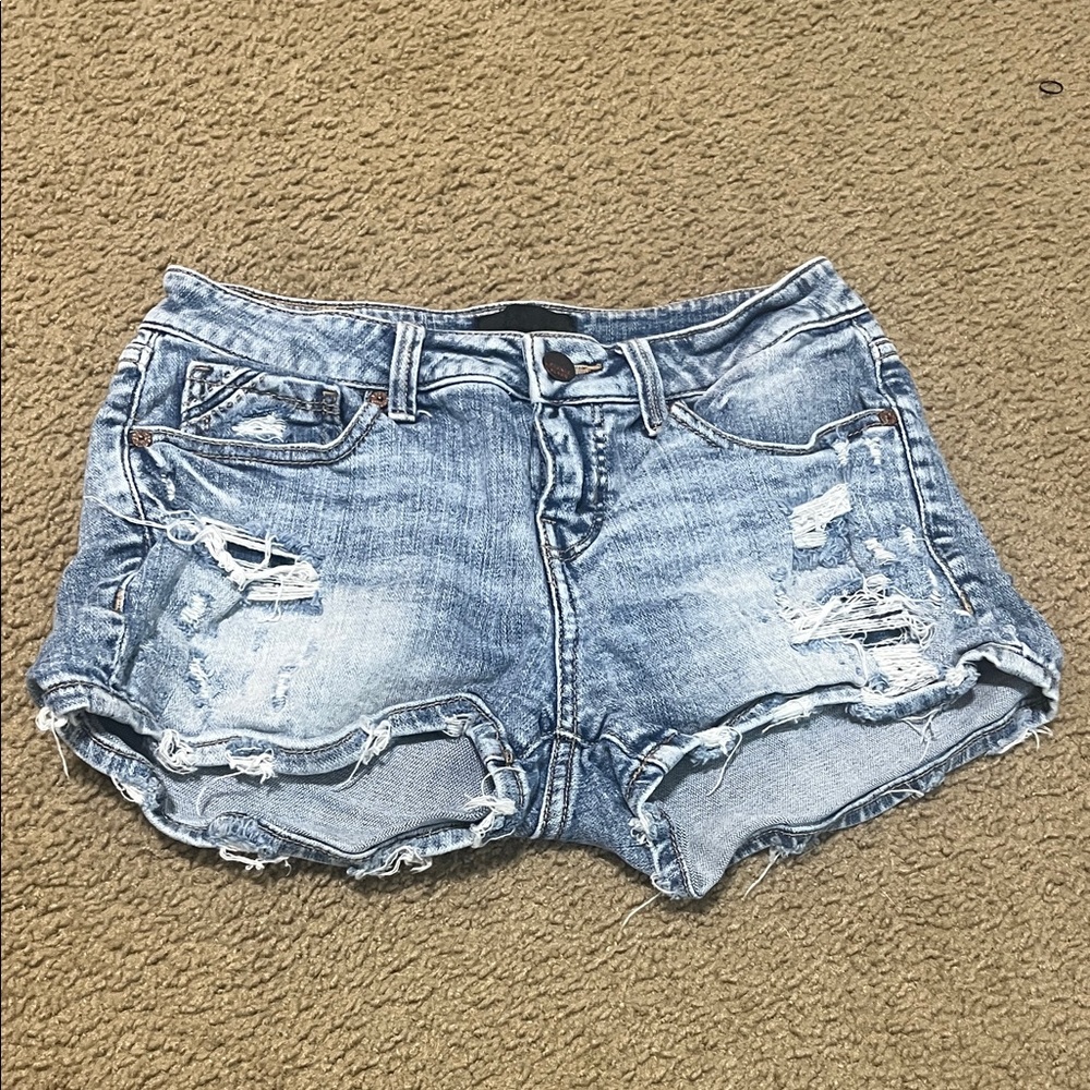 Trendy Blue Distressed Jean Shorts